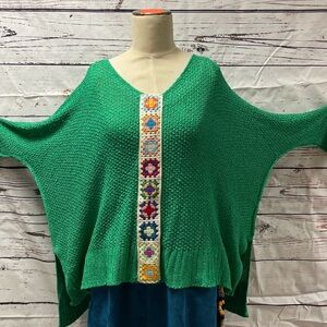 kelly green granny square sweater